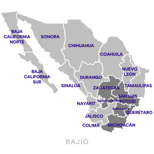 Mapa de la región asignada a Roberto Rangel